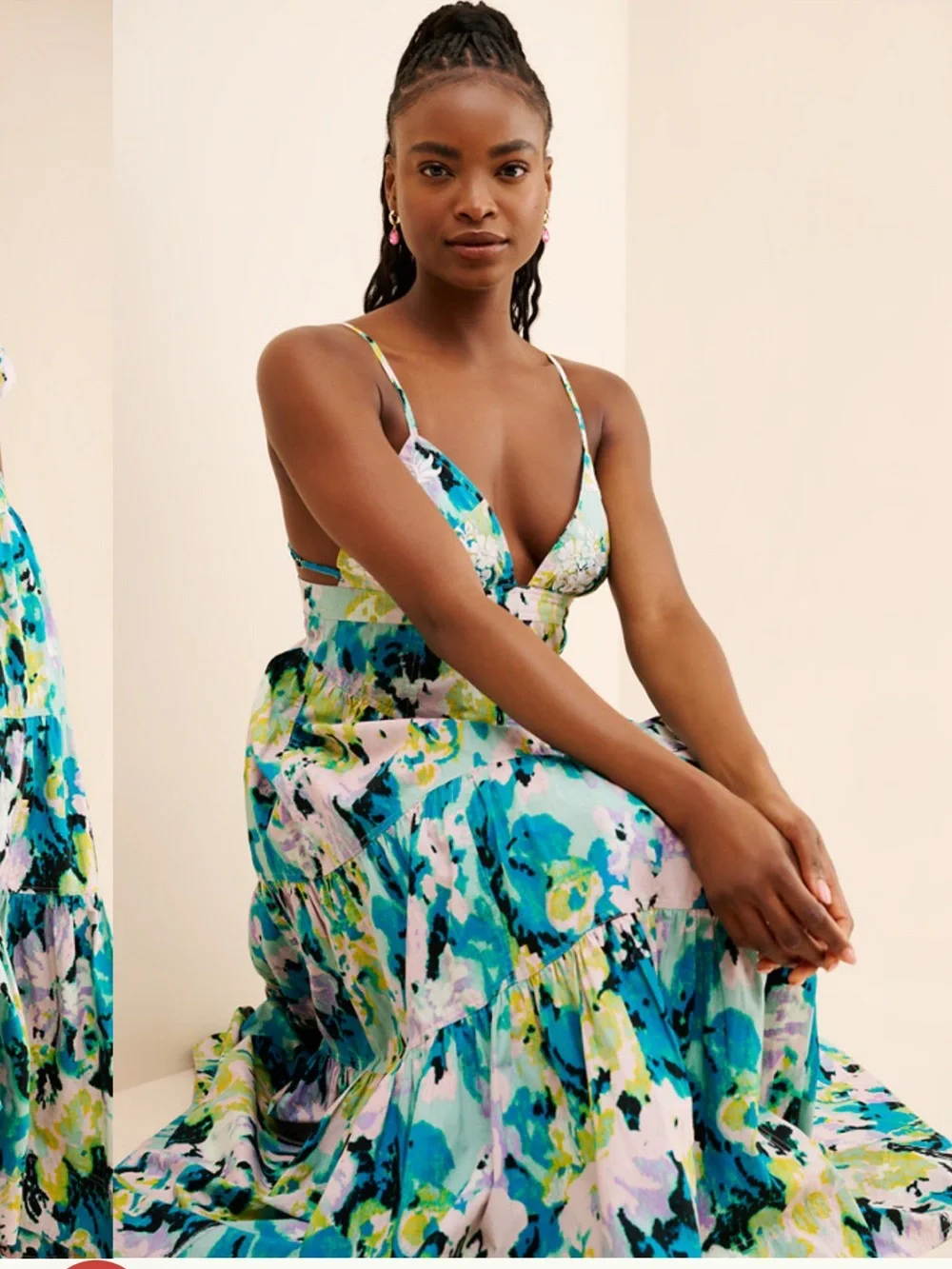 Free People Teal Green Floral Tiered Maxi Dress